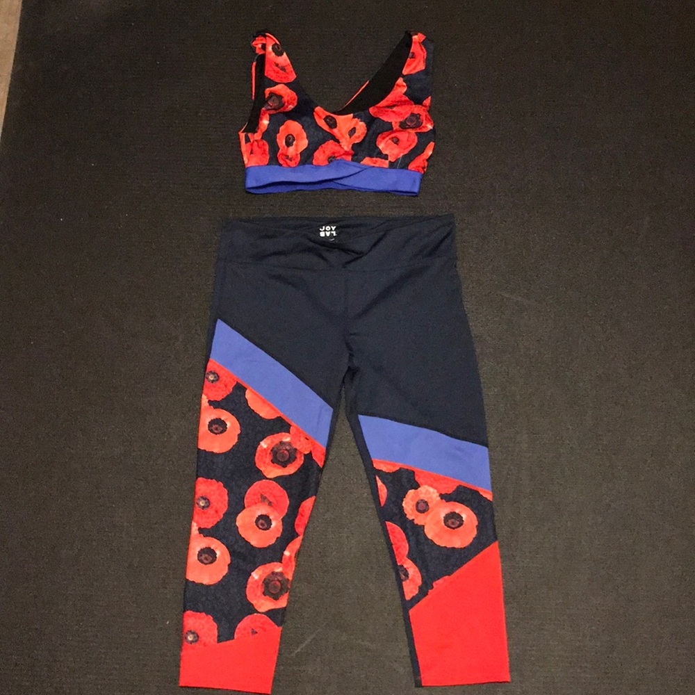 Joy Lab Crop Pant And Bra Set Floral Blue